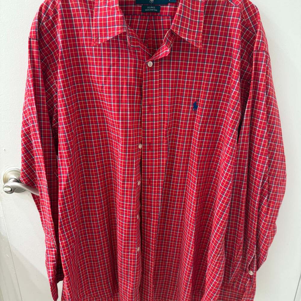 Polo Ralph Lauren Mens Red Plaid Long Sleeve Button Down Shirt